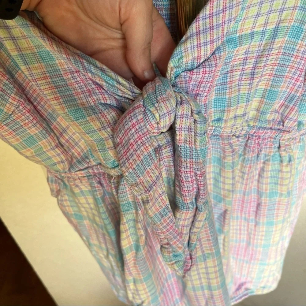 ISABEL ~ Maternity Colorful Plaid Top with Center Tie - Picture 5 of 9